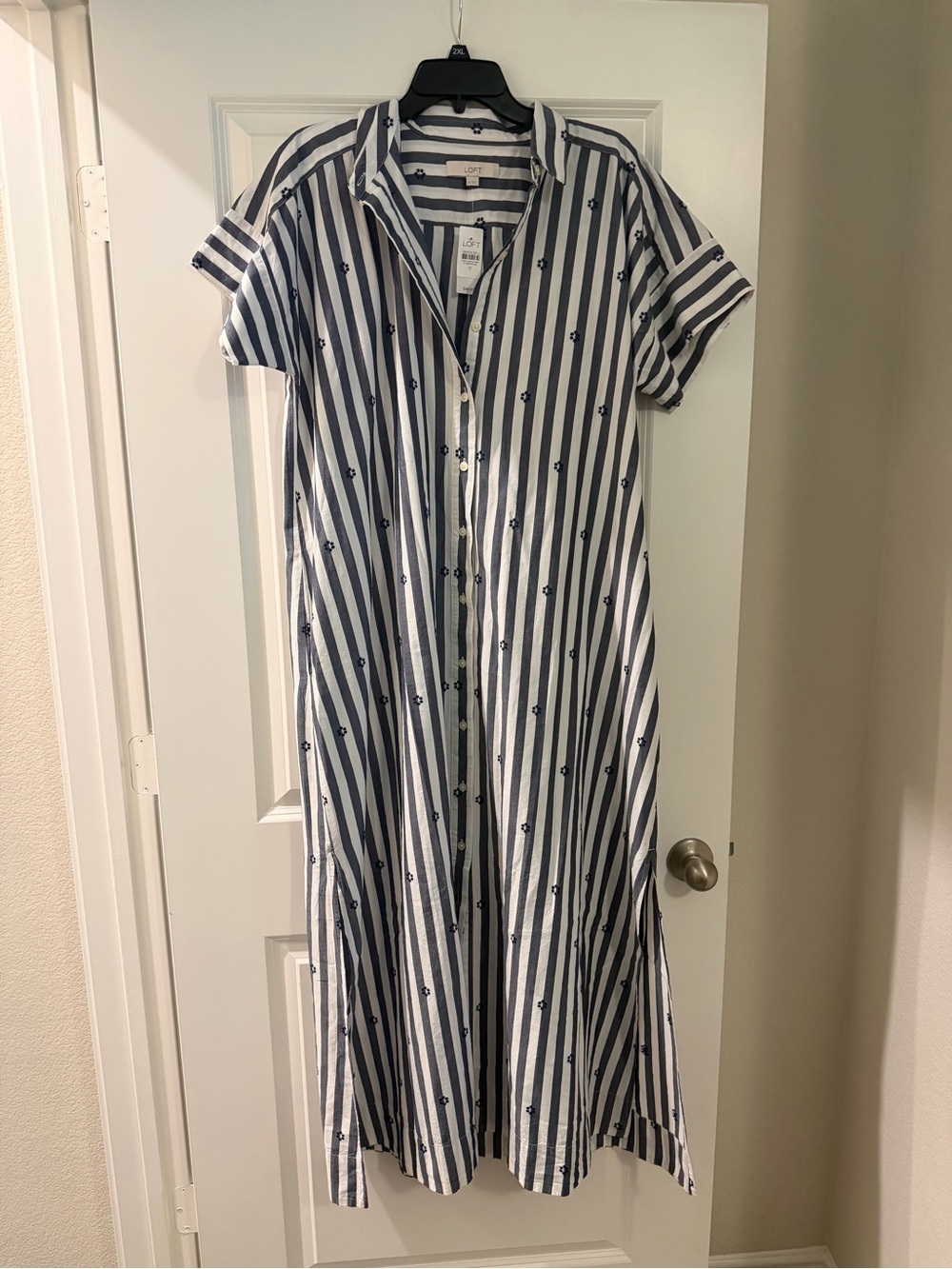 LOFT Navy and White Striped Maxi Shirt Dress